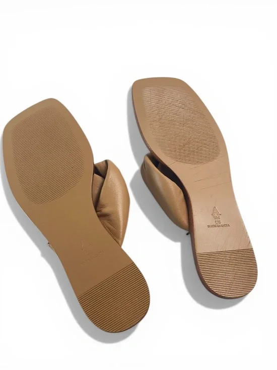 Maeve x Anthropologie Leather Puffy Knotted Thong Sandals in Tan size 9 - Picture 2 of 6